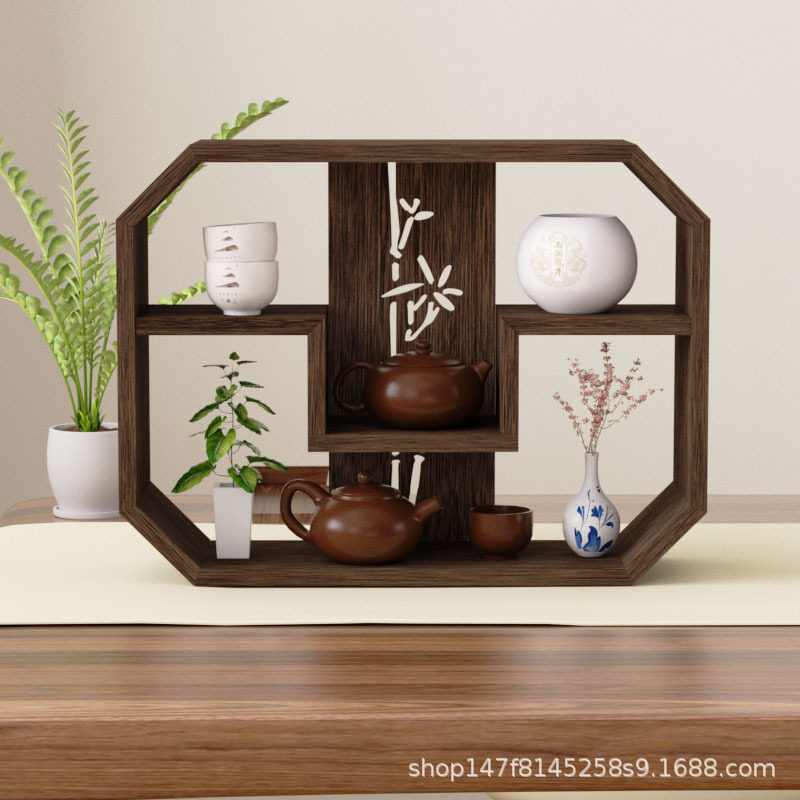 实木桌面小型茶具收纳展示架