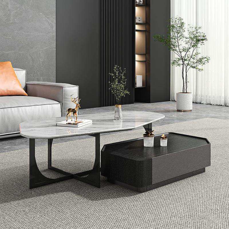 新款轻奢岩板茶几现代简约茶几桌客厅家用网红圆形组合小户型桌子