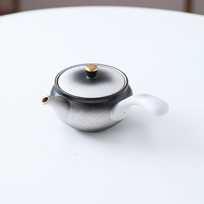 手工复古粗陶描金侧把壶单壶泡茶器茶壶过滤陶瓷茶具家用泡茶壶批