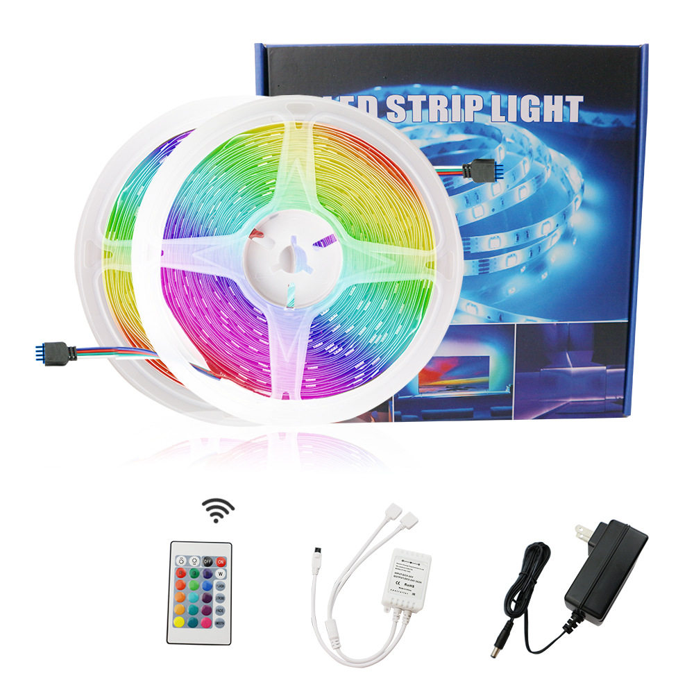 led七彩rgb10米5050裸板柔性软灯条灯带套装红外ir24键控制器套装