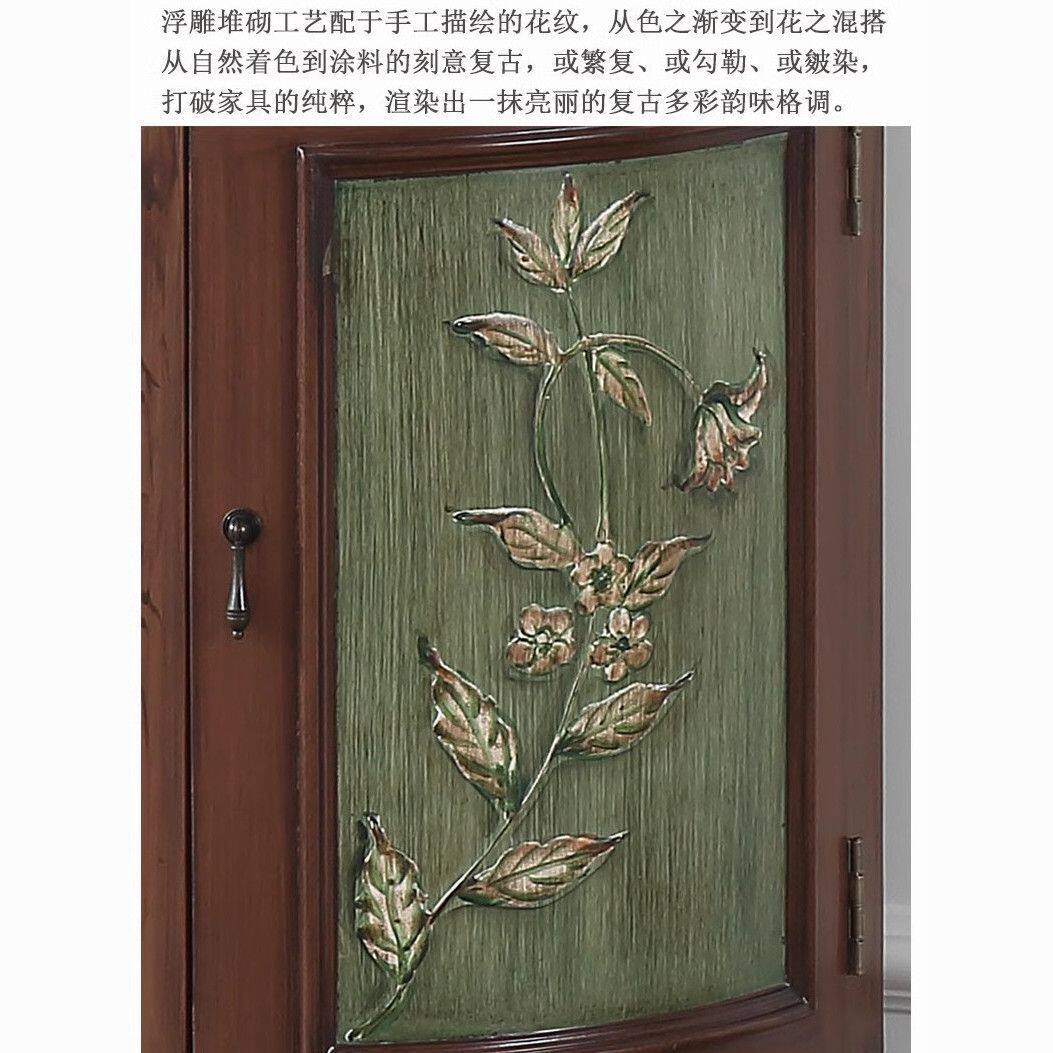 美式乡村半圆小玄关柜小户型客厅收纳柜地中海复古彩绘雕花餐边柜