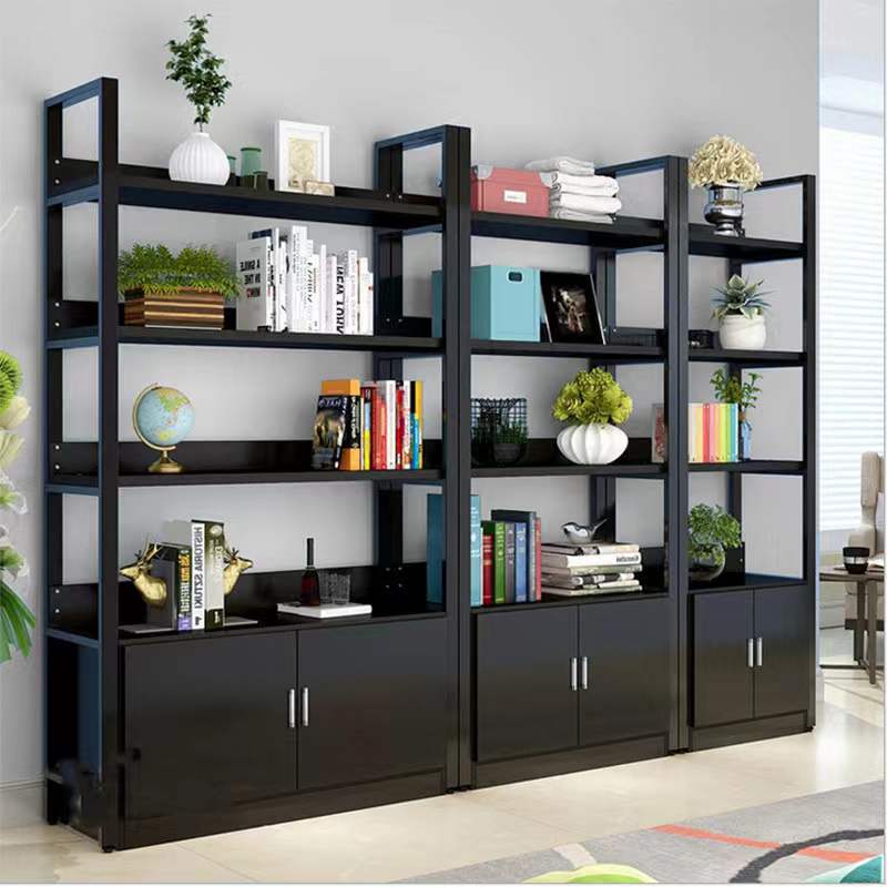书房书架多层置物架客厅储物架展示架隔断架货架带门组合书架铁艺