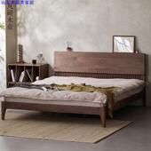 北欧实木床北美黑胡桃木家具主卧1.8双人大床1.5简约复古樱桃木床