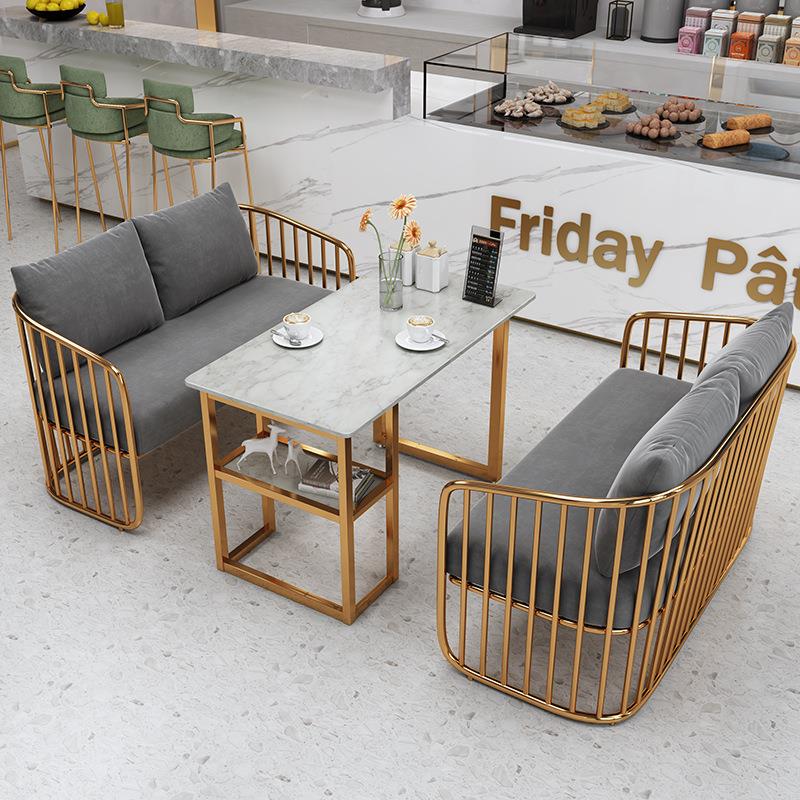 咖啡厅奶茶店桌椅组合 简约甜品店休闲吧双人沙发卡座带置物架