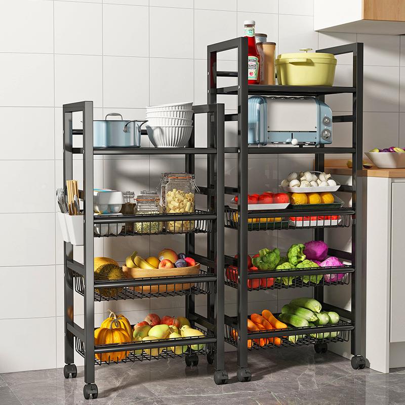 移动厨房菜篮子置物架家用落地多层果蔬收纳多功能烤箱微波炉锅架