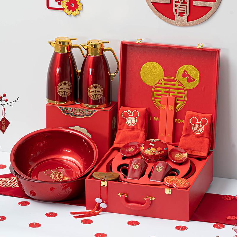 洗漱用品礼盒女方陪嫁新娘家嫁妆结婚陪嫁用品套装高级木质陪嫁箱