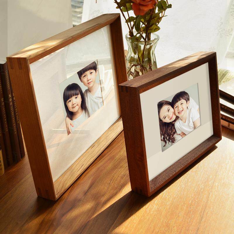OF9D实木黑胡桃榫卯摆台相框5 6 7 8 10寸12全家福照片相片加打印