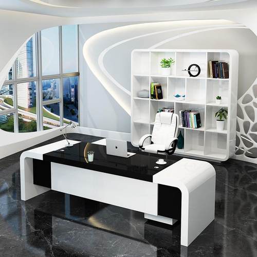 白色老板桌简约现代油漆总裁桌总经理办公桌椅烤漆大班台办公家具