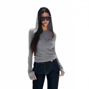 两穿珍珠纽扣门襟天丝羊毛针织衫 guys 戴帽长袖 Two little