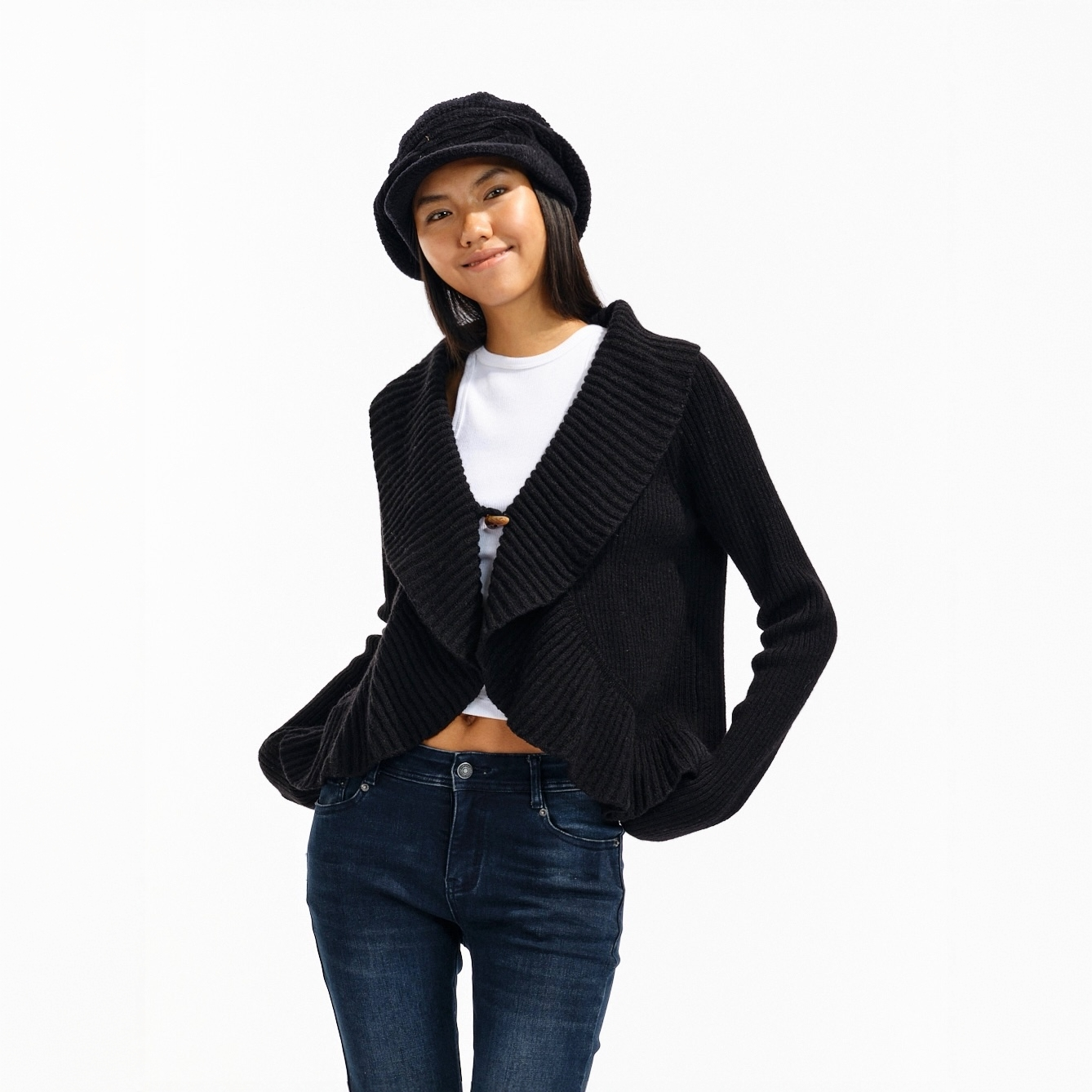 Two little guys*荷叶边牛角扣复古羊毛短外套