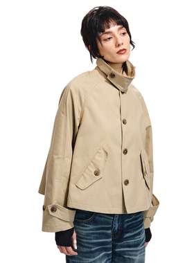 Two little guys*翻领立领两穿短款风衣外套