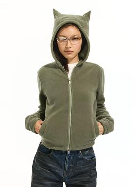 Two little guys*猫耳蓄热保暖摇粒绒桃心拉链外套