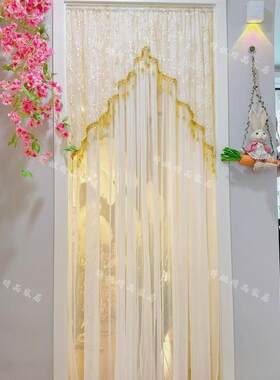 轻奢鎏金蕾丝纱帘香槟色流苏边碎免打孔安装隔断门帘纱帘布艺卧室