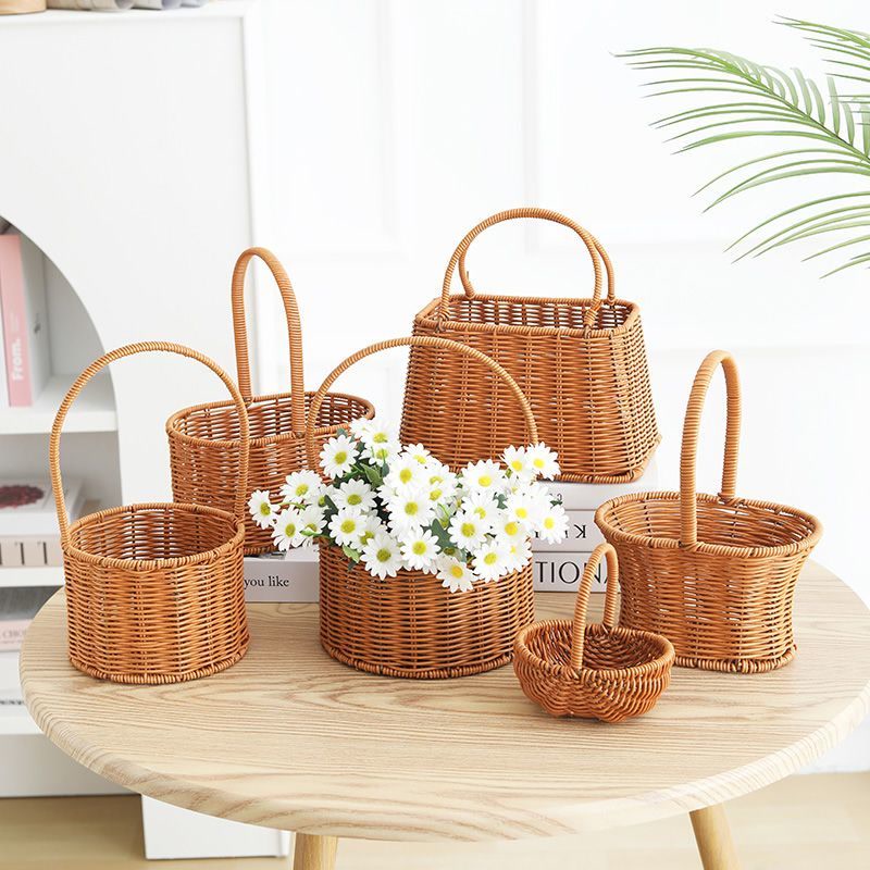 仿藤编手提花篮花店节日热卖插花篮子客厅水果收纳篮野餐提篮田园