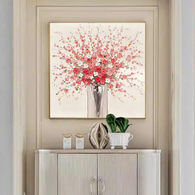 餐厅油画花卉简约装饰画奶油现代挂画玄关客厅卧室正方形壁画图片