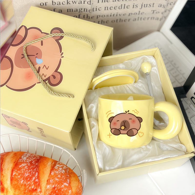 马克杯卡皮巴拉水杯杯子生日礼物女生可爱水豚陶瓷杯带盖家用喝水