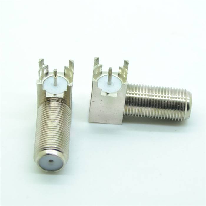 全铜四脚带针F母座90 英制F头PCB座 F头四角焊接座L型弯四角F座