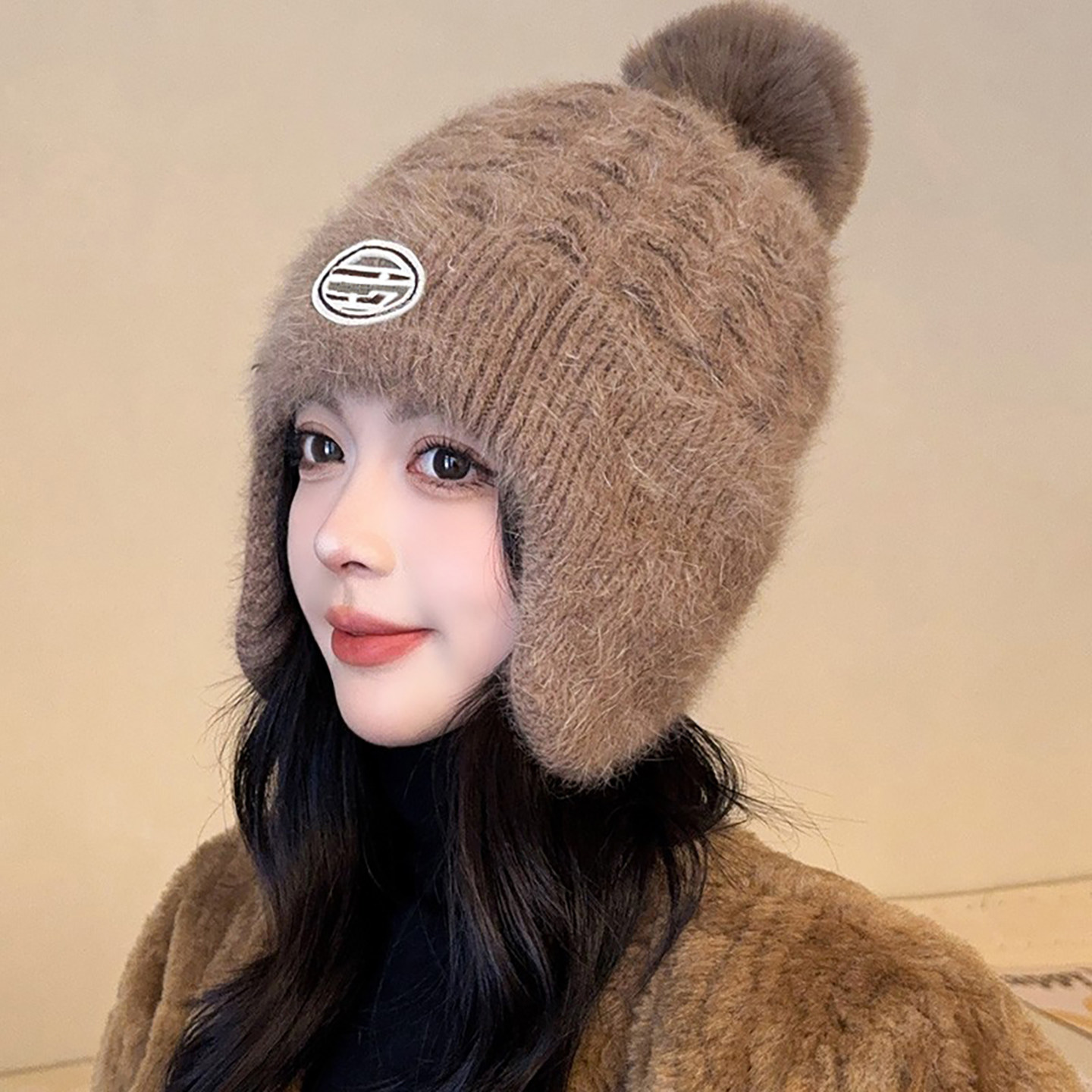 帽子女冬季毛线帽加绒大头围冬天骑车保暖防寒针织帽套头护耳棉帽,服饰配件/皮带/帽子/围巾,帽子,淘宝优惠券,粉丝福利购,淘宝优惠卷