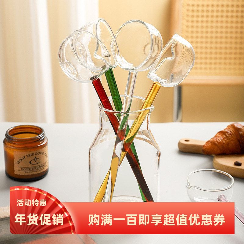 新款创意玻璃勺彩色长柄大汤勺子家用厨房浇热油捞鸡蛋烧饭玻璃勺