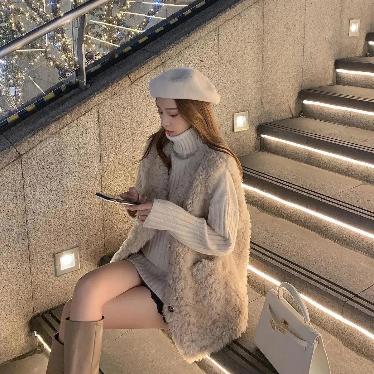 羊羔毛马甲女皮毛一体202