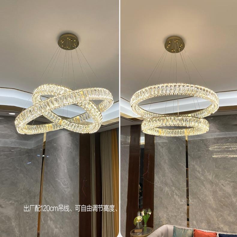 复式楼大吊灯简约现代楼梯长吊灯轻奢水晶灯别墅中空客厅灯具