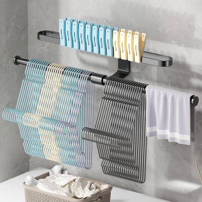 放晾衣架收纳架免打孔壁挂式整理架子家用阳台放夹子多功能挂钩杆