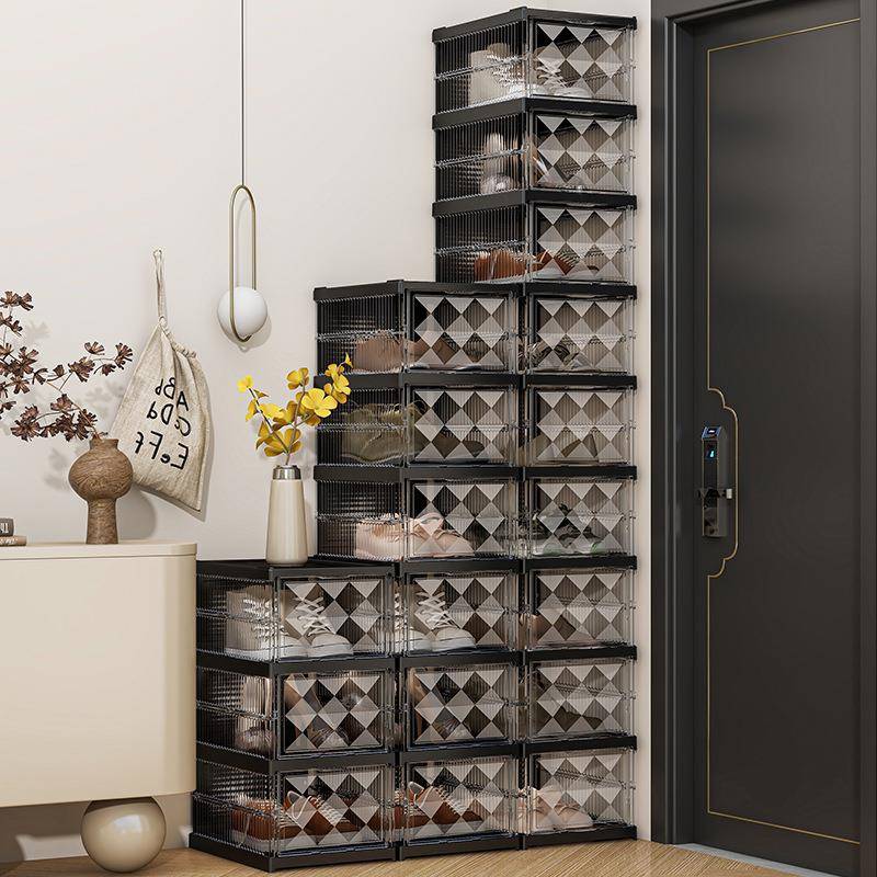 免安装塑料折叠鞋盒翻盖透明防尘简易组合家用鞋柜简约收纳盒多层