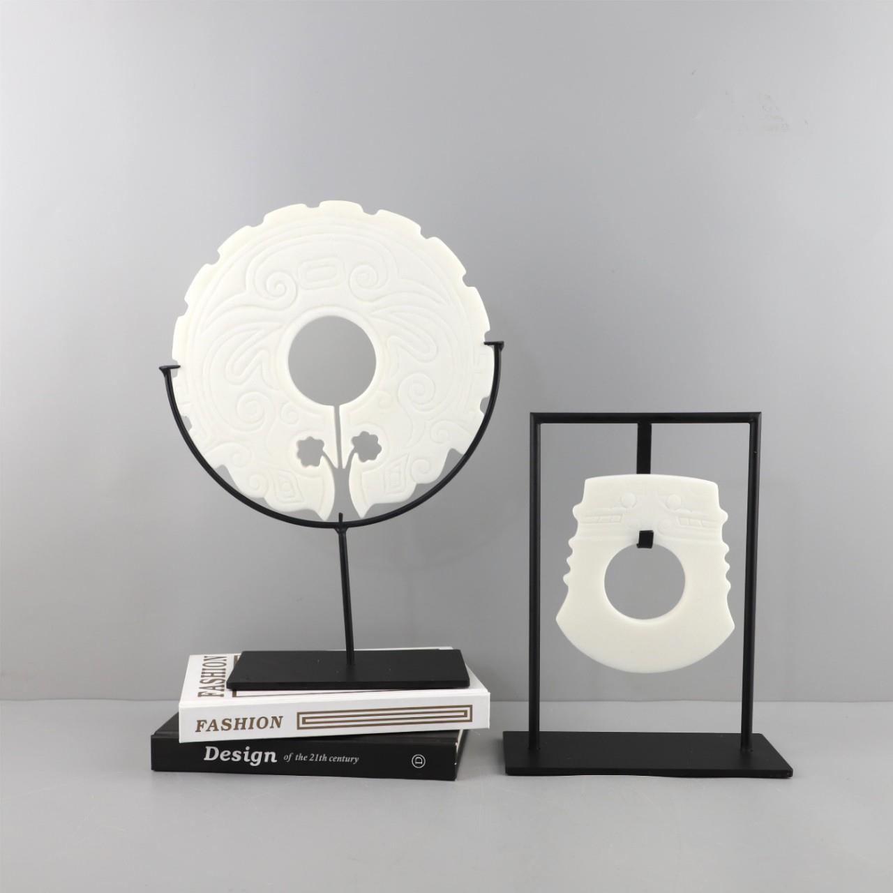 新中式禅意树脂白色玉璧平安扣摆件酒店别墅玄关电视柜家居装饰品