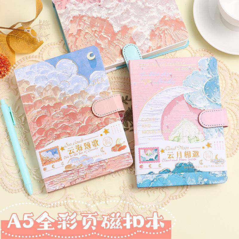 新款手绘油画手账本磁扣本子多功能彩页笔记本加厚高颜值精装本