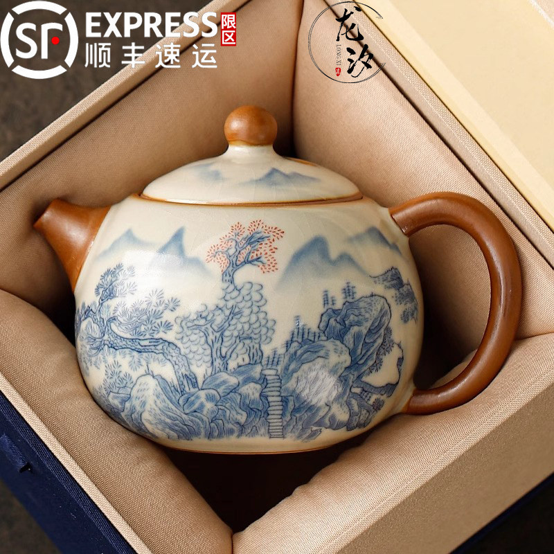 2025新款青花汝窑西施壶单壶泡茶家用单个高档陶瓷一人用功夫茶具