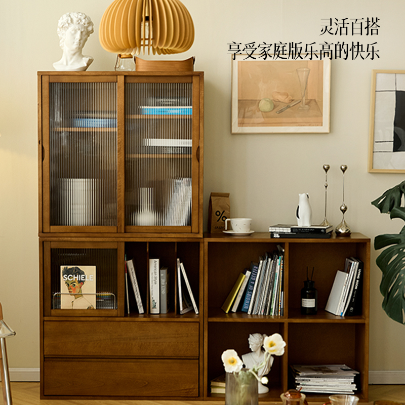复古实木书柜组合黄杨木家具储物柜组合柜展示柜餐边柜落地收纳柜