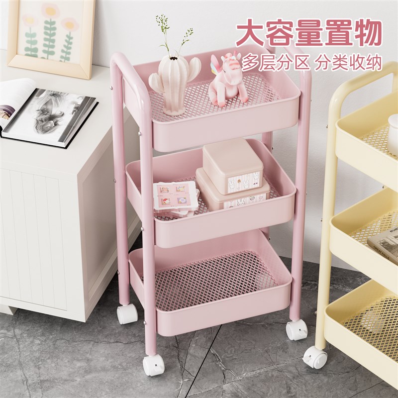 书架落地置物架多层碳钢可移动小推车零食杂物桌面旁阅读收纳书柜