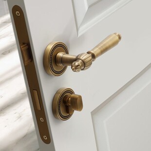 木门全铜房门锁 欧式 法式 门锁室内复古金色银色卧室门锁纯铜美式