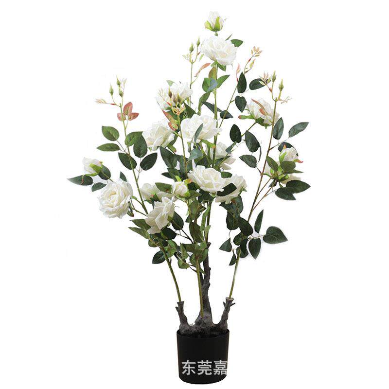 仿真绒布玫瑰花树客厅装饰仿生假花桌面小盆栽可做仿真植物绿植