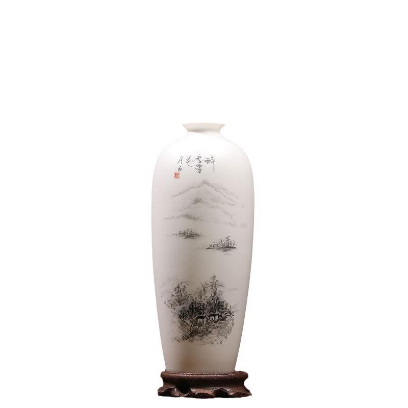 羊脂玉陶瓷手绘花瓶摆件客厅插花古典家居装饰品乔迁开业礼品瓷