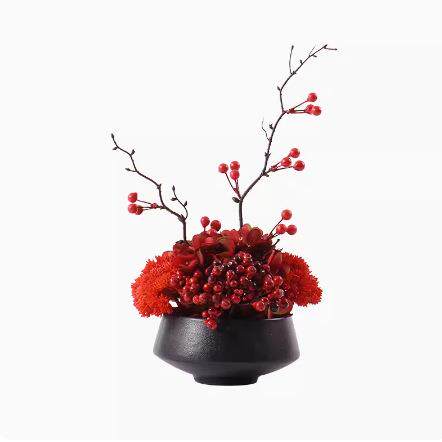 红色发财果仿真花艺中国风餐厅圆桌装饰品桌花公司前台新中式摆件