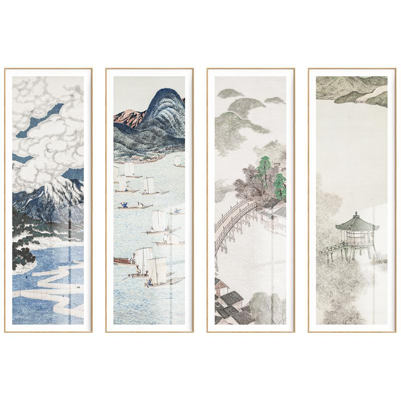 近江八景日式和风装饰画竖版玄关走廊新中式山水风景客厅日料挂画
