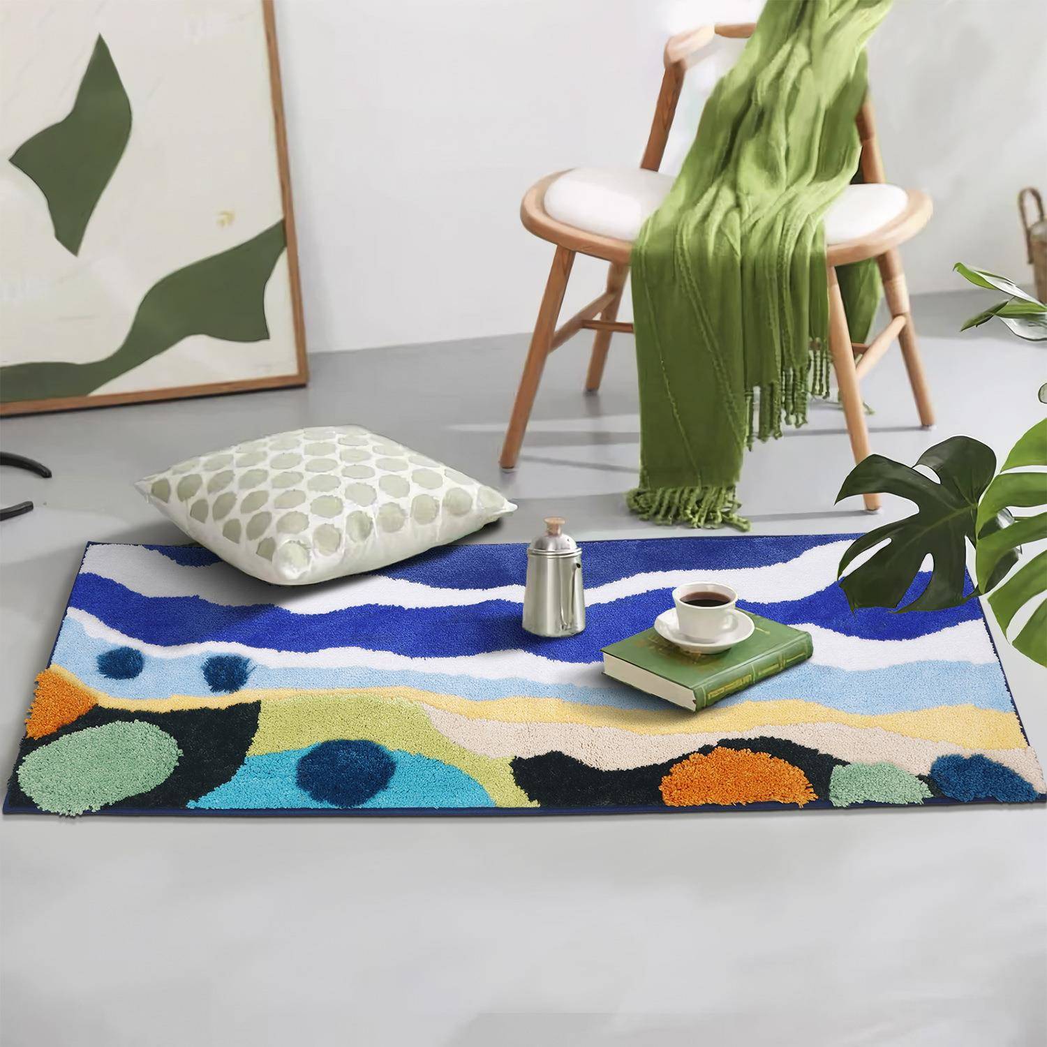 苔藓地毯卧室防滑植绒地垫不规则床边毯客厅异形森林tufting地垫