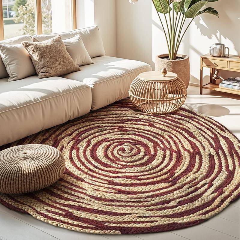 美式轻奢彩色机织黄麻地毯家用客厅沙发卧室阳台床边地垫无胶地毯