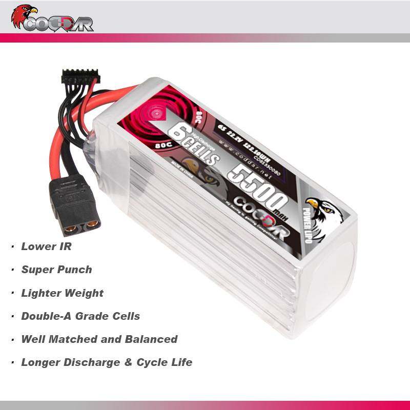鹰氪CODDAR 5500MAH 6S 22.2V 80C 7寸8寸航模FPV 固定翼锂电池