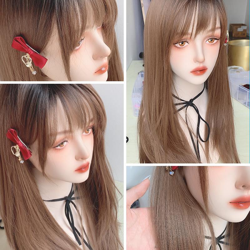 假发女中长发 头顶染黑空气浏海棕色长直发 自然可扎全头套