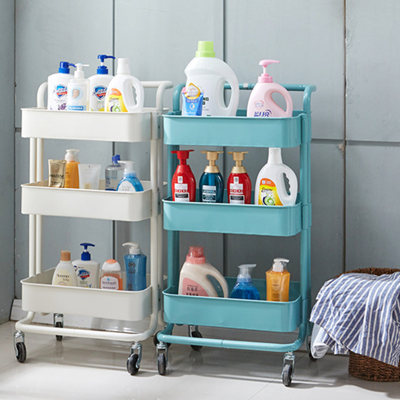 厨房置物架三层可移动客厅卧室收纳整理架新生婴儿月子用品小推车