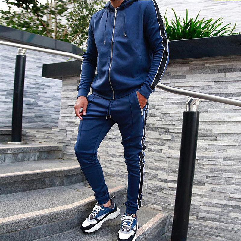 2022 Fashion Autumn New Mens Casual Set Patchwork Side Stri