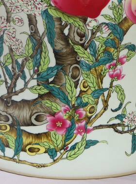 好货粉彩瓷器仿古桃子福寿图将军罐储物罐 景德镇落地大陶瓷花瓶