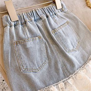 Summer Girls Skirts Jeans Baby Girl Sweet Lace Denim Skirt