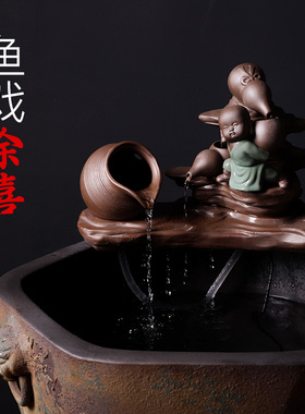 好货景德镇陶瓷金鱼水缸禅意流水摆件招财庭院仿古大缸和尚聚宝盆