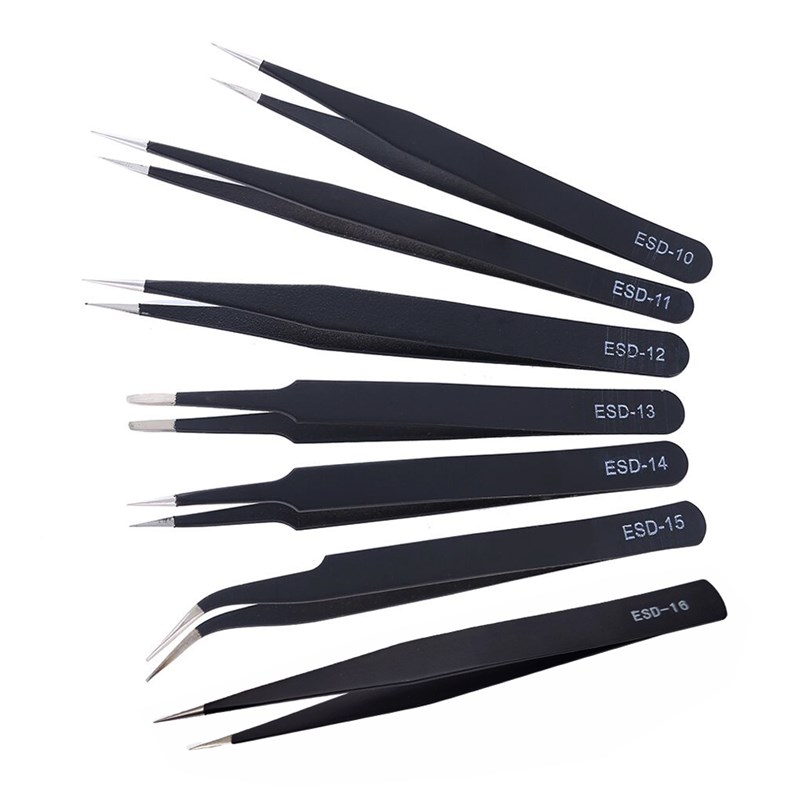 1/6 PCS Anti-static ESD Stainless Steel Tweezers Maintenance