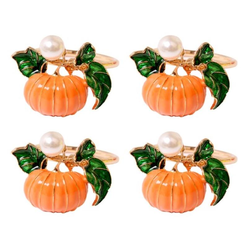 4/6pcs Thanksgiving Napkin Rings Pumpkin Napkin Holders Fall