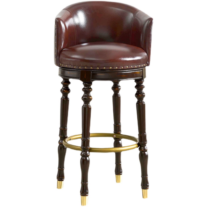 美式吧椅轻奢实木吧台椅旋转酒吧椅家用吧台凳欧式吧台椅子高脚凳