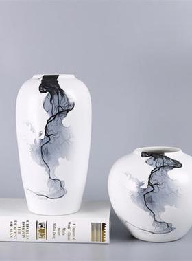 新中式创意水墨陶瓷花瓶摆件样品屋展示中心样板房酒店会